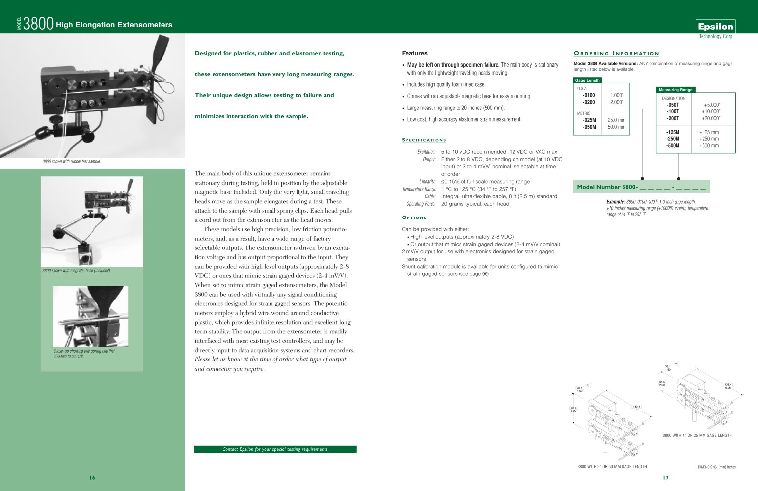 Model 3800 High Elongation Extensometer - Epsilon Technology