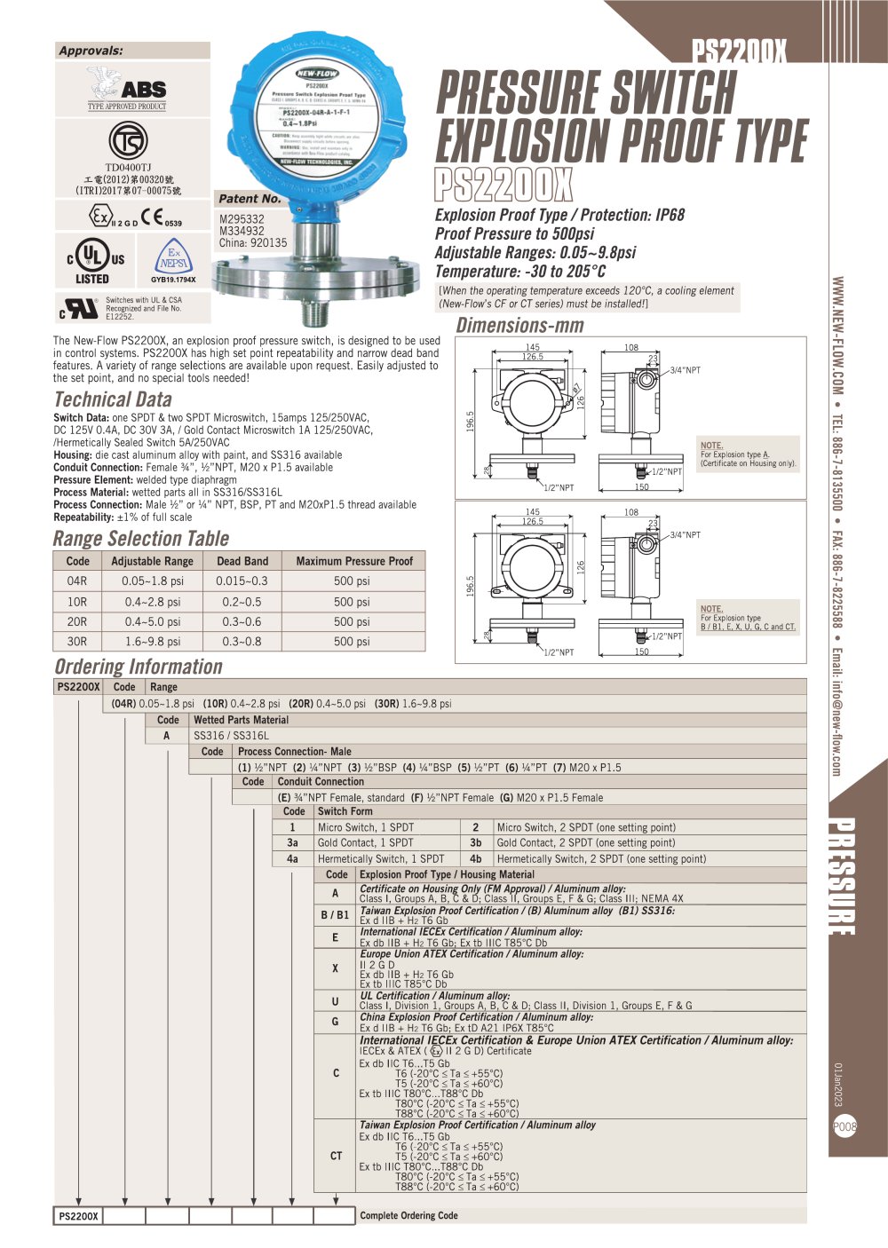 PS2200X(Pressure Switch) - Golden Mountain Enterprise