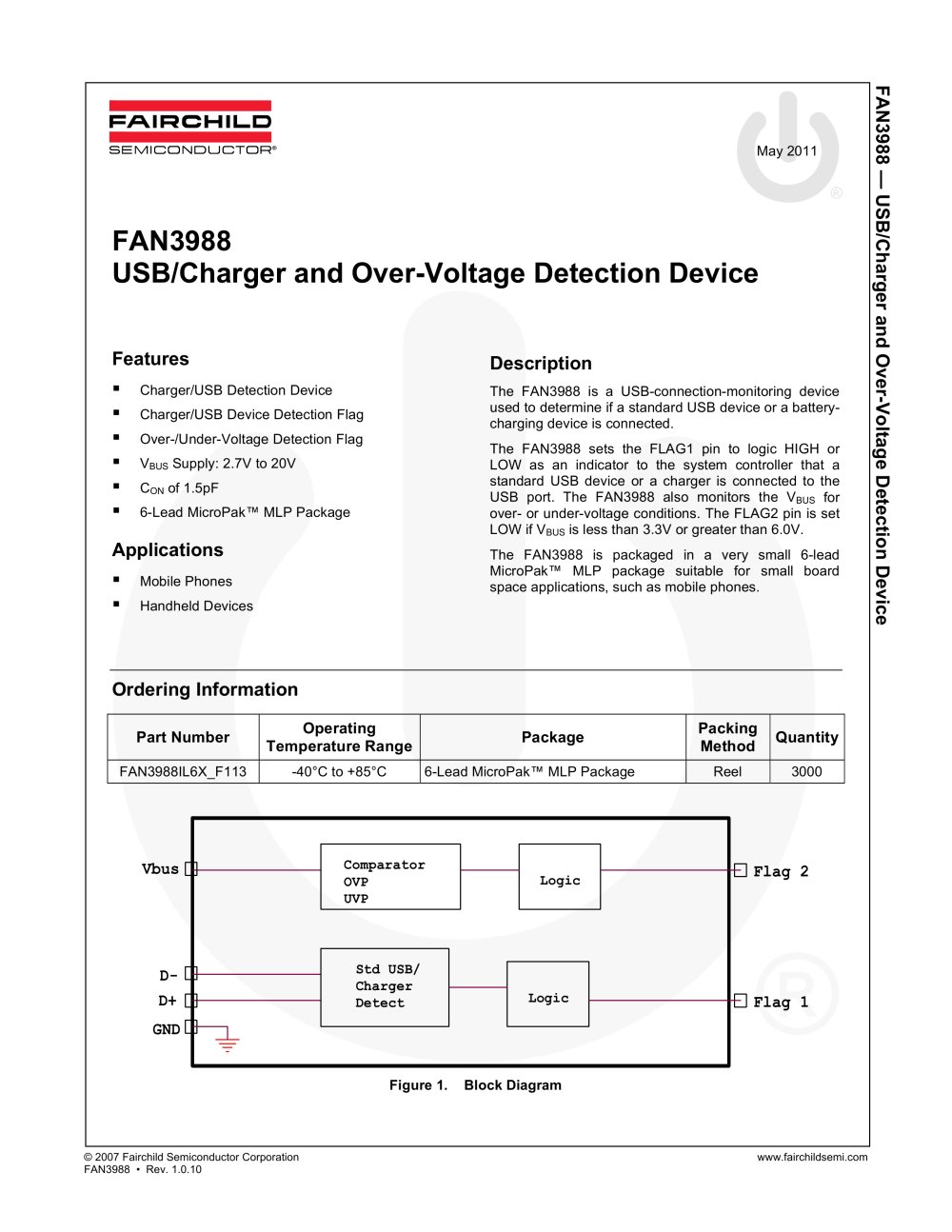 FAN3988 USB/Charger and Over Voltage Detection Device - Fairchild Semiconductor