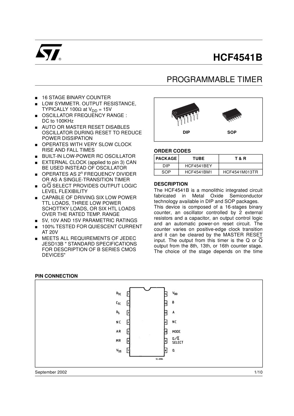 HCF4541 Programmable Timer - STMicroelectronics