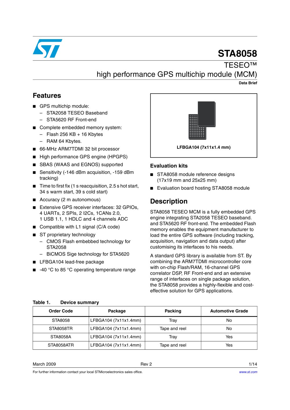 STA8058 GPS multi-chip module - STMicroelectronics