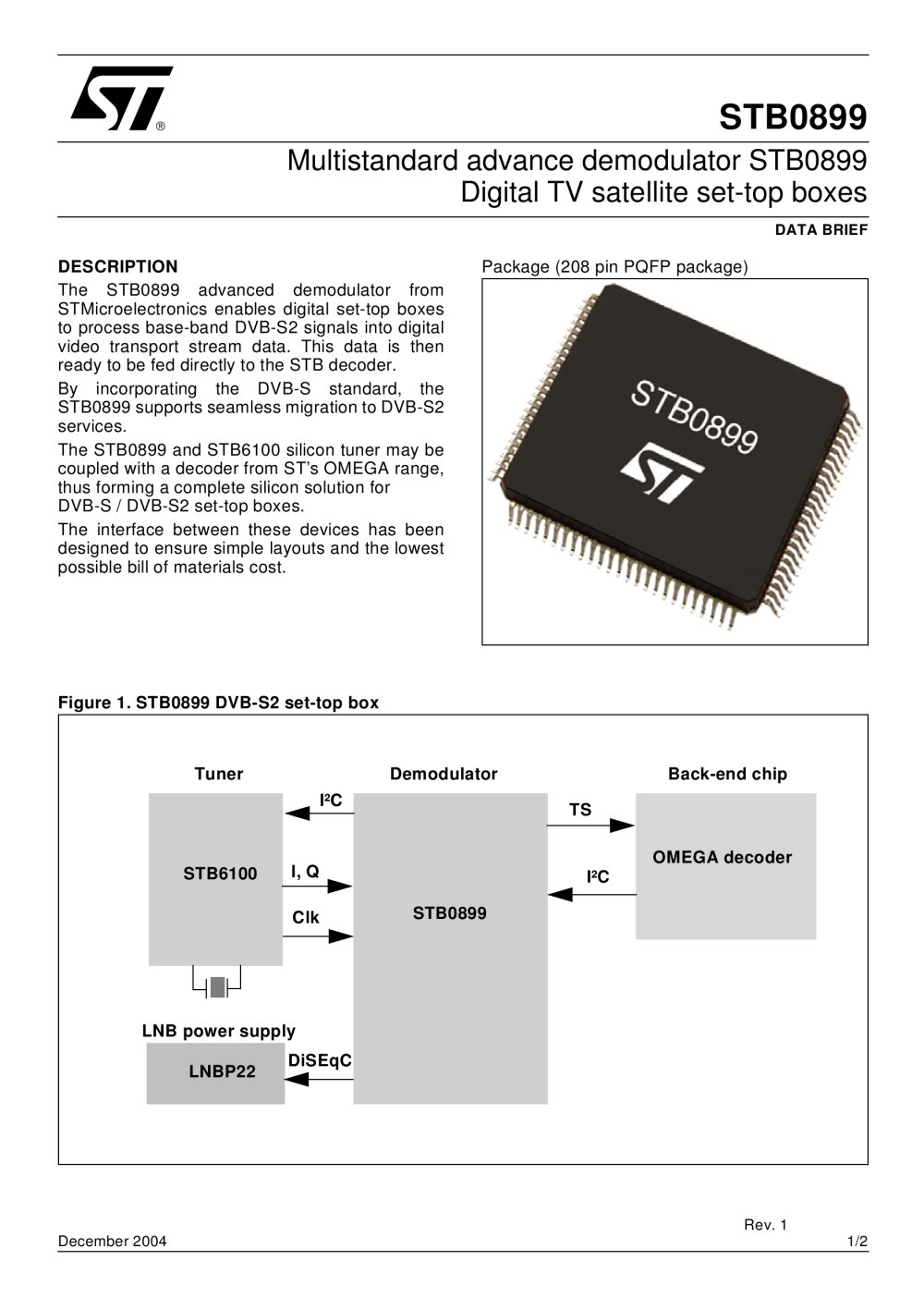 STB0899 Multistandard advance demodulator STB0899 digital TV satellite STB - STMicroelectronics