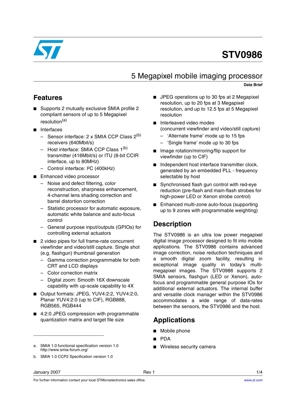STV0986 5 Megapixel mobile imaging processor - STMicroelectronics