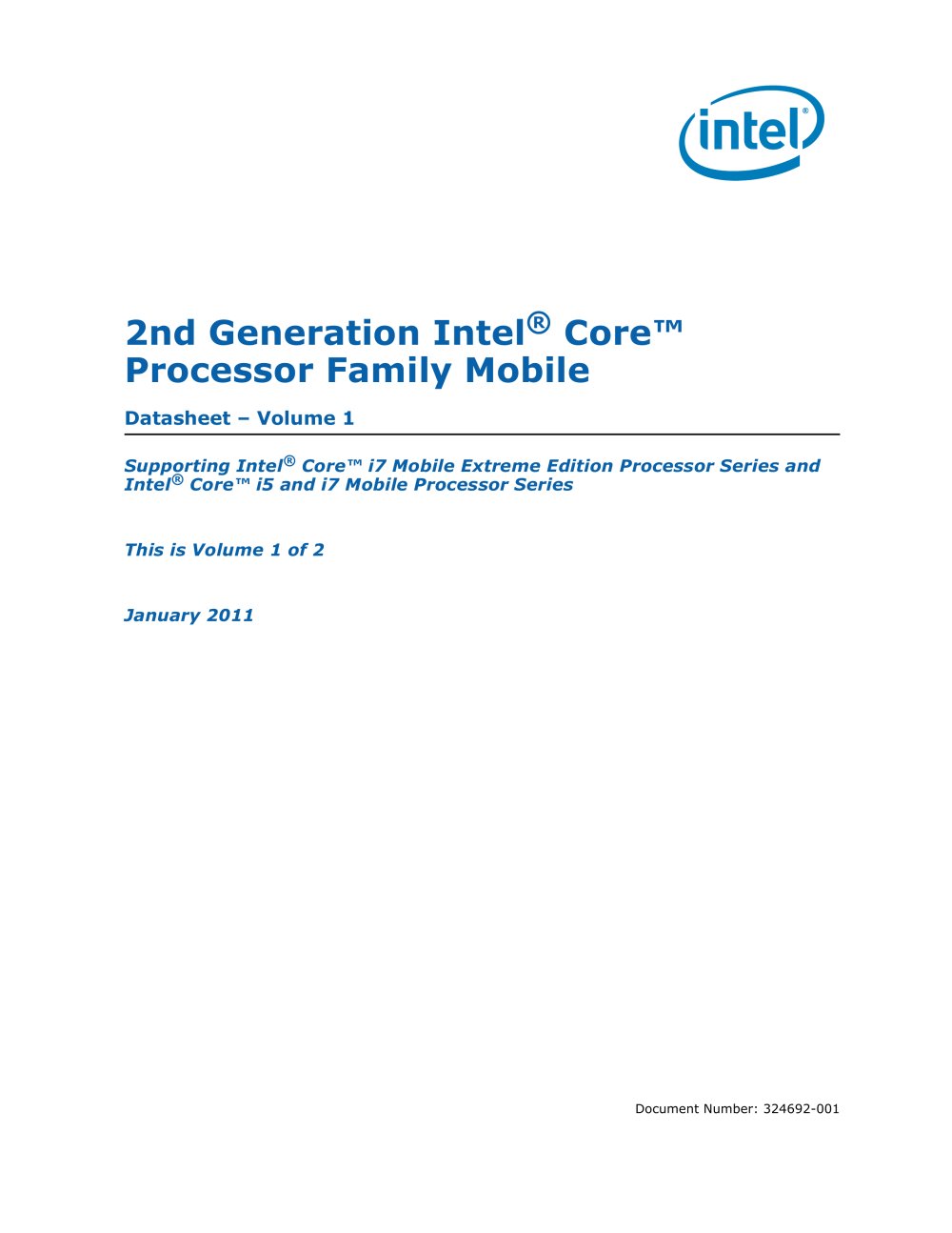 2nd Generation Intel&reg; Core� Processor Family Mobile Datasheet, Volume 1 - Intel