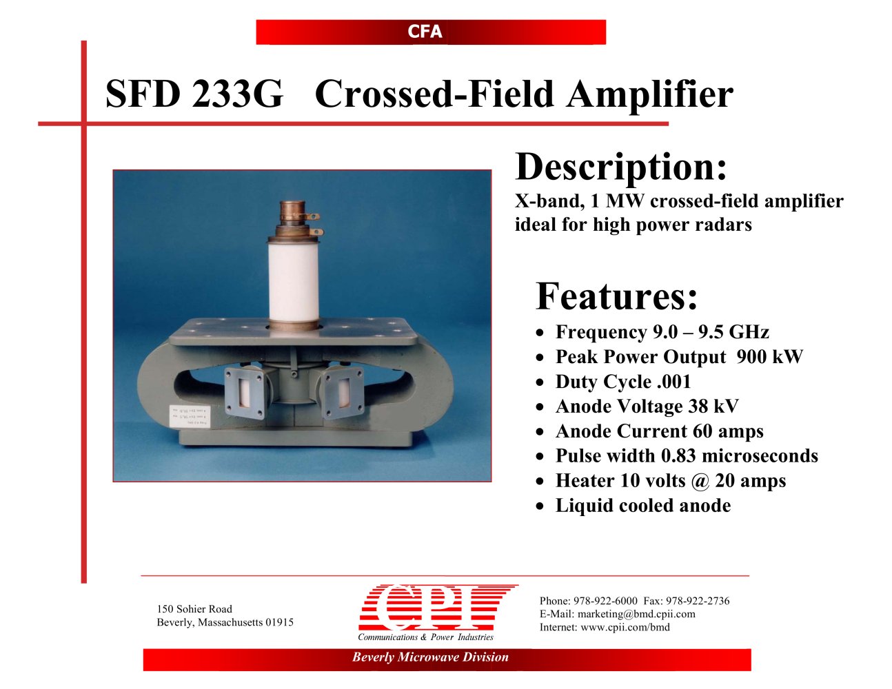Crossed-Field Amplifiers SFD233G - CPI