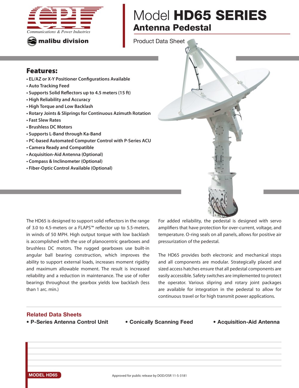 HD65 - 3.0m - 4.5m EL-AZ Antenna System - CPI