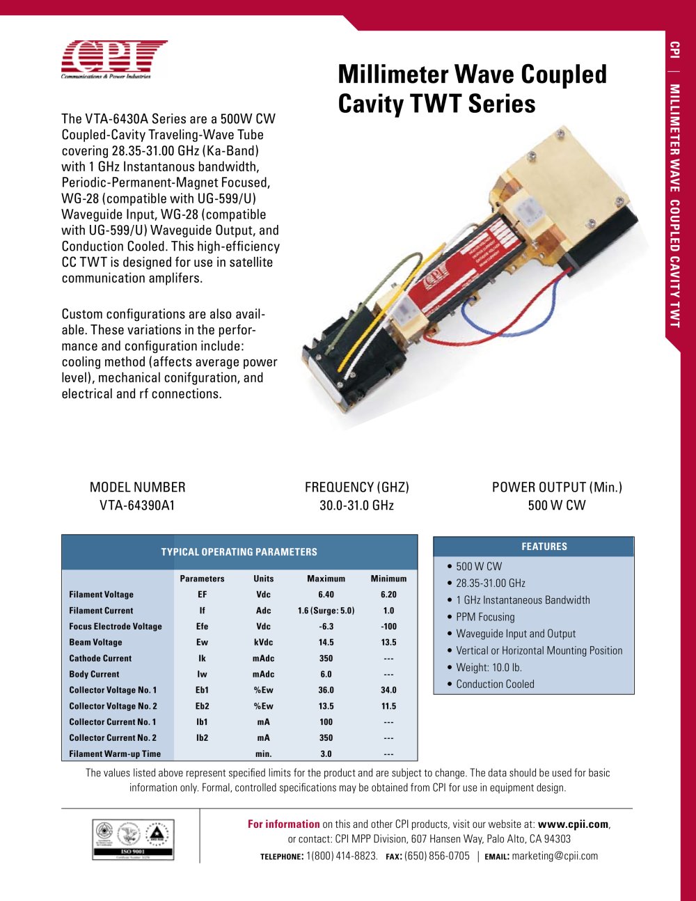 Millimeter Wave Coupled Cavity TWT Series - CPI