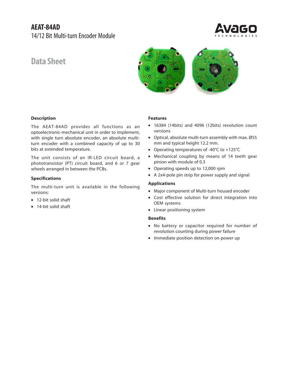 14/12 Bit Multi-turn Encoder Module - Avago Technologies