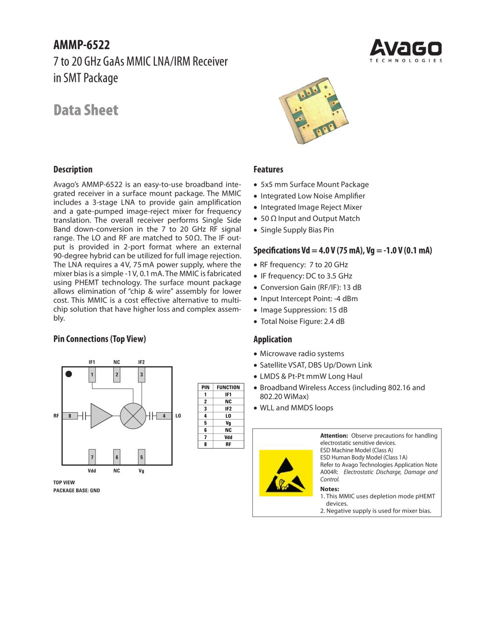 7 To 20 Ghz Gaas Mmic Lna Irm Receiver Avago Technologies Pdf 7 To 20 Ghz Gaas Mmic Lna Irm Receiver 1 9 Pages