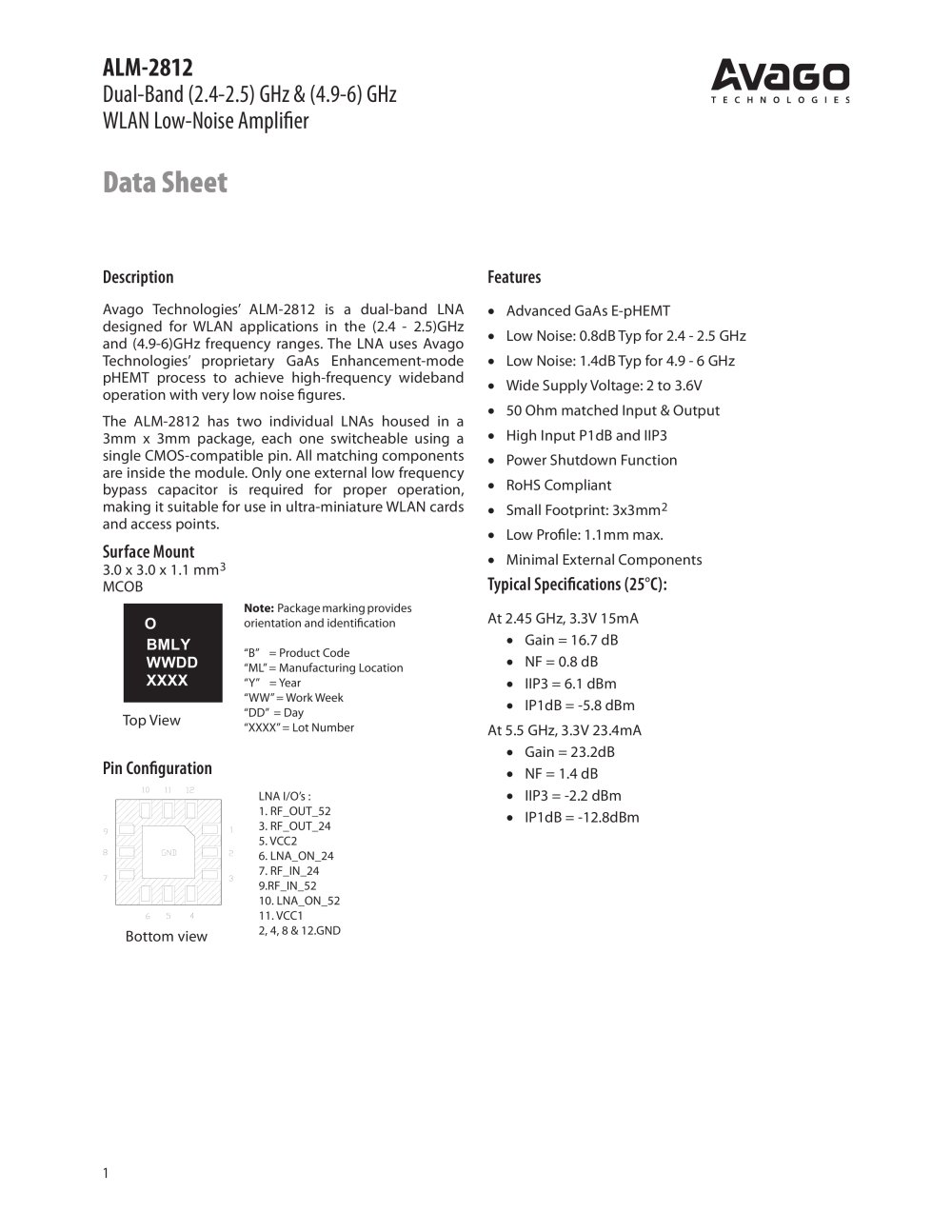 WLAN Low-Noise Amplifier - Avago Technologies
