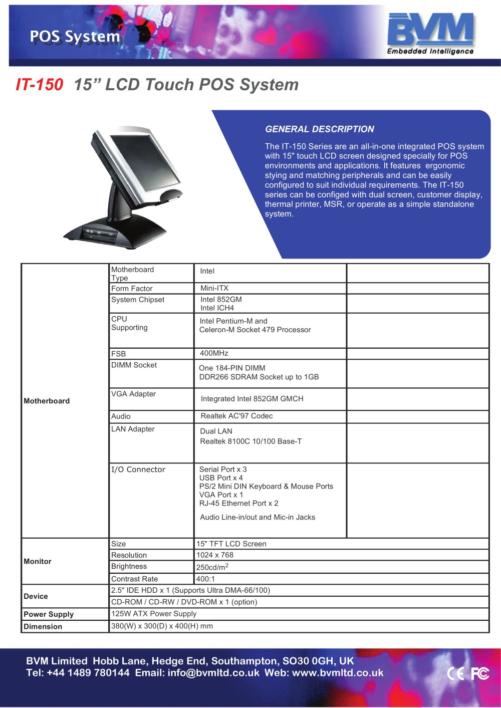 15� LCD Touch POS System - BVM Limited