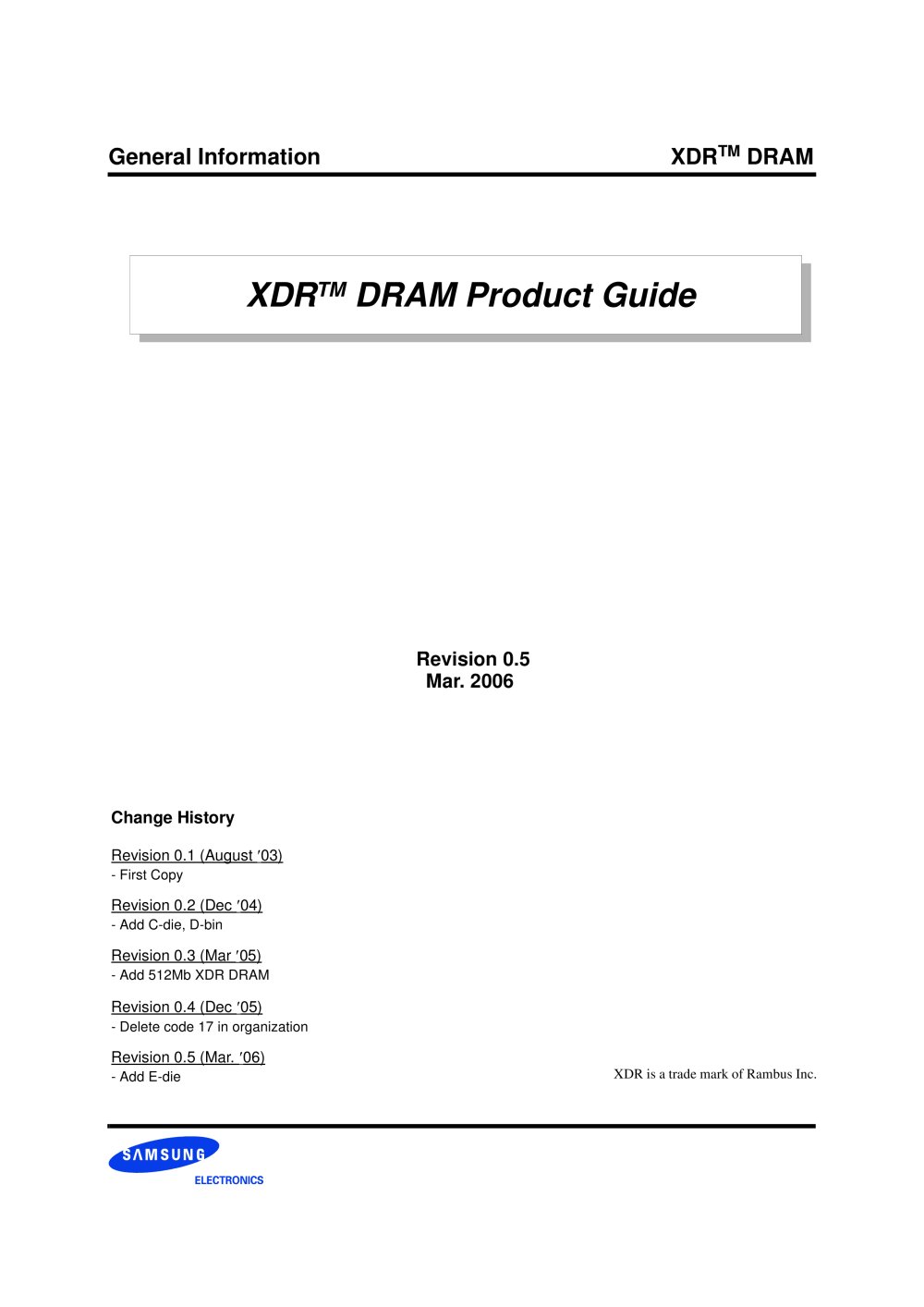 XDRTM DRAM Product Guide - Samsung Semiconductor