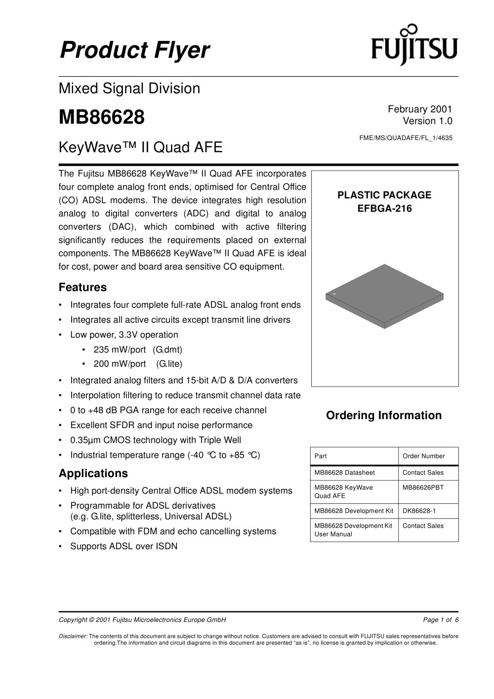 ADSL modem products: MB86628 Product Flyer - Fujitsu