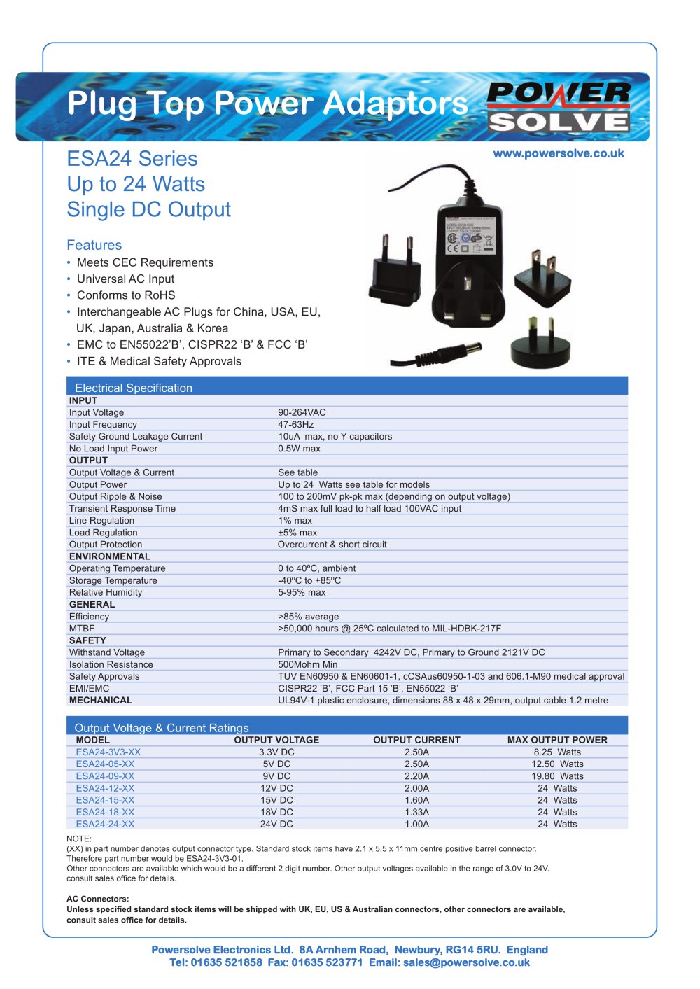Plug Top Power Adaptors - Powersolve Electronics