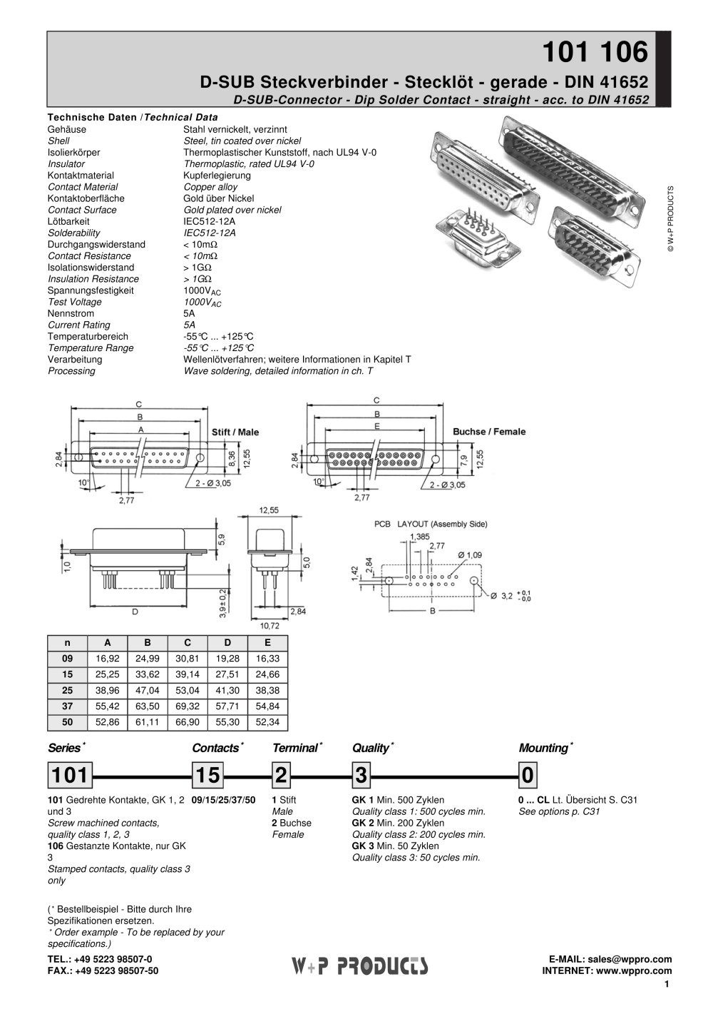 D-SUB-Connector - Dip Solder Contact - W+P PRODUCTS