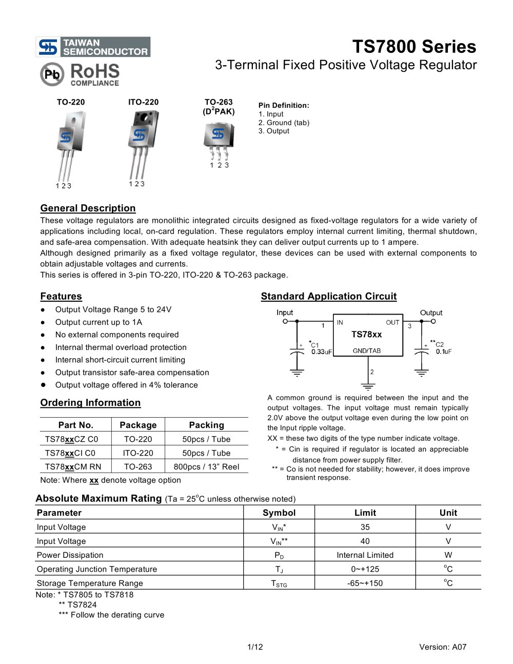 3-Terminal Fixed Positive Voltage Regulator - Taiwan Semiconductor