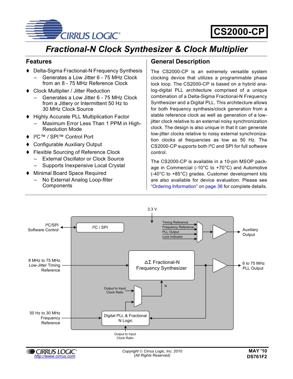 ClockCS2000 Family Generation and Multiplication/Jitter Reduction Solution - Cirrus Logic