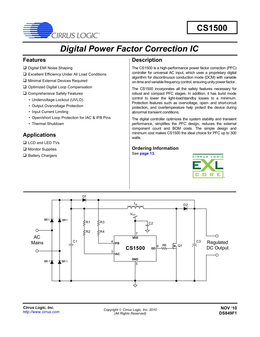 CS150x/160x/1601H High Efficiency Digital Power Factor Correction ICs - Cirrus Logic