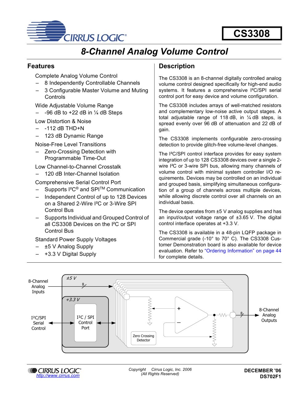 CS3308/18 High-Performance 8-Channel Analog Volume Control - Cirrus Logic