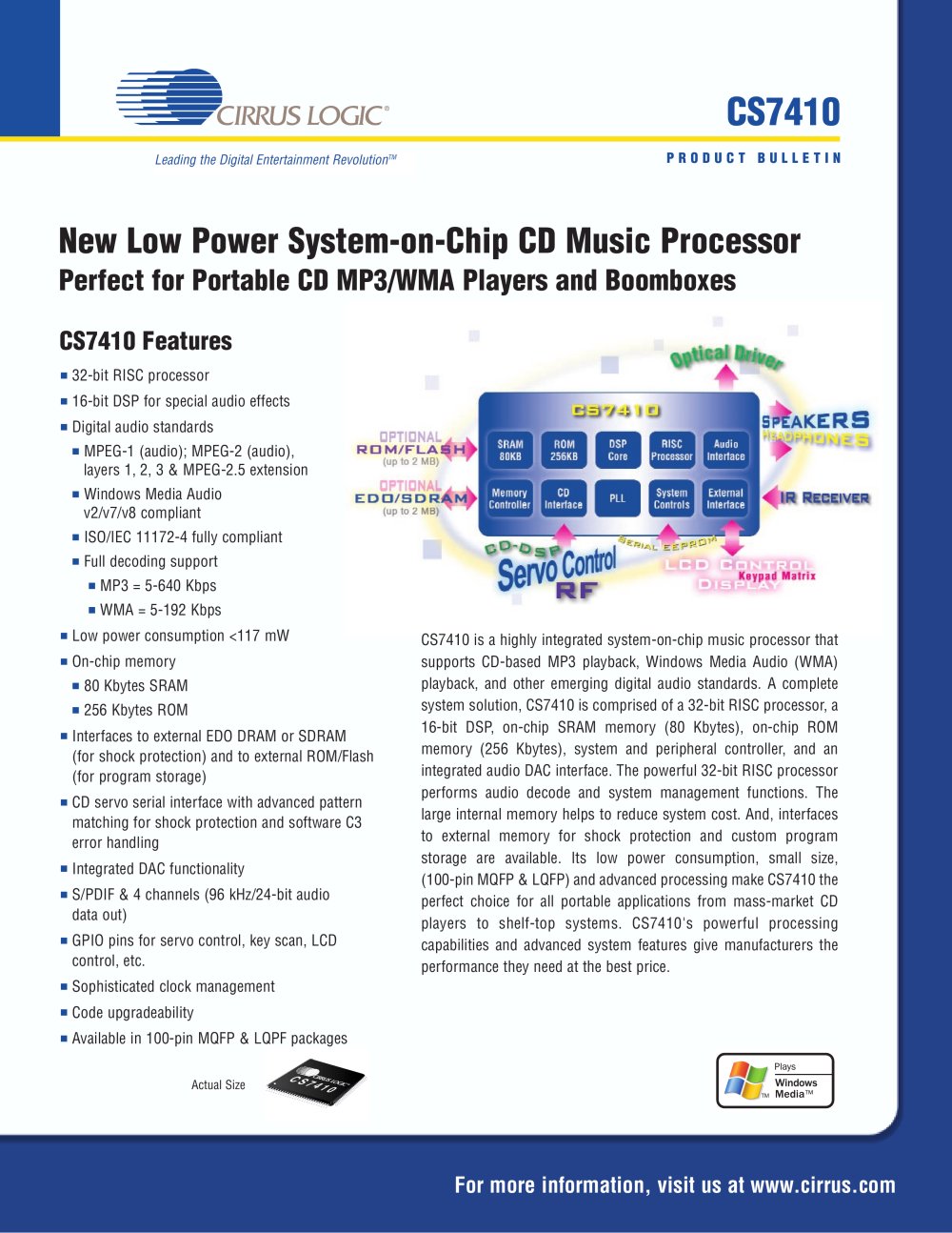 CS7410 CD/MP3/WMA Audio Controller - Cirrus Logic