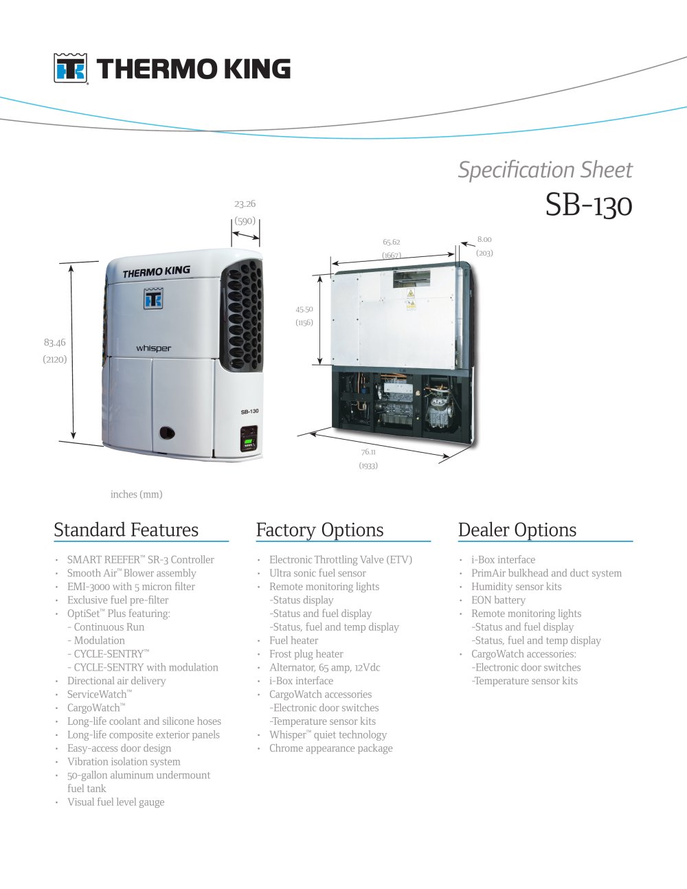 SB-130 Spec Sheet - 1 / 2 Pages