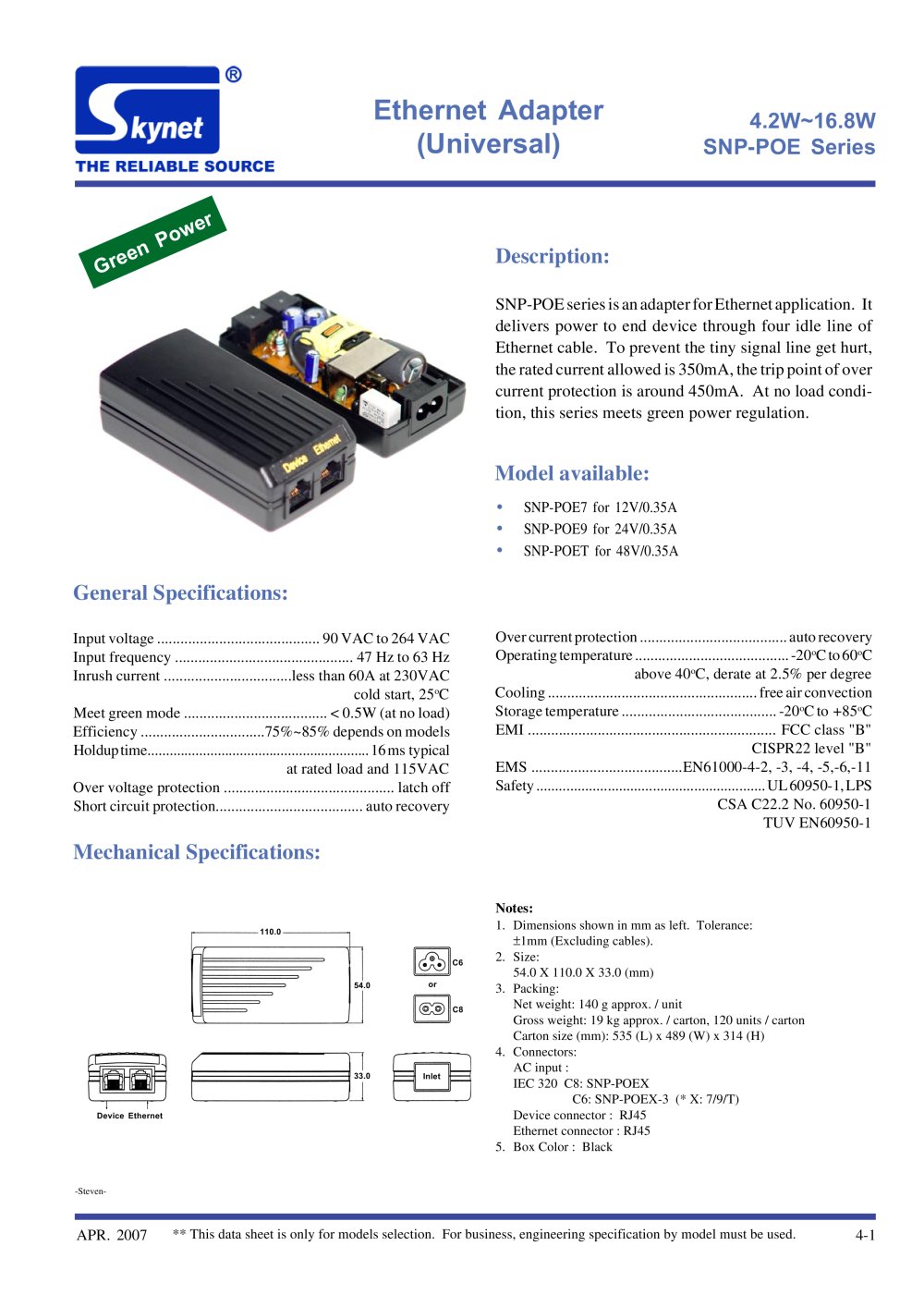 SNP-POE Series / SNP-POEX-3 Series - Skynet Electronic