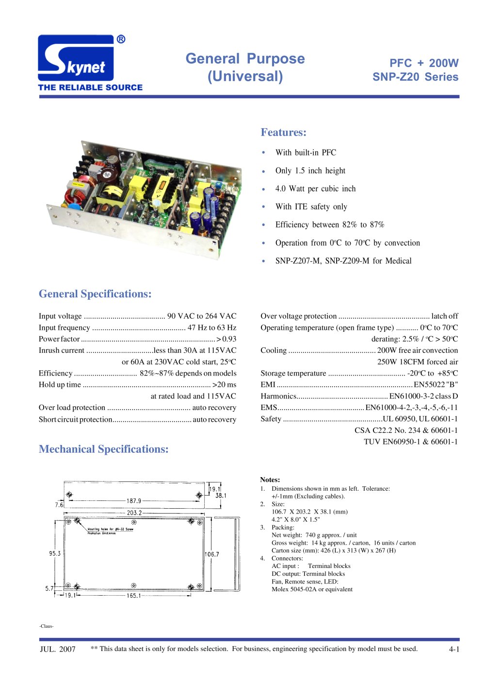 SNP-Z20 Series - Skynet Electronic