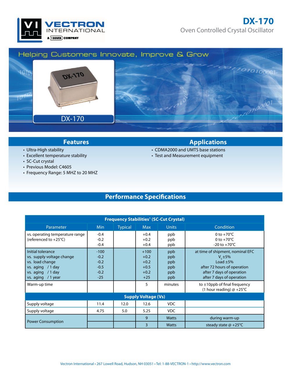 DX-170 Oven Controlled Crystal Oscillators (OCXO) - Vectron International