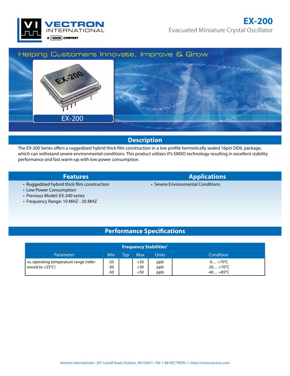 EX-200 Evacuated Miniature Crystal Oscillator (EMXO) - Vectron International