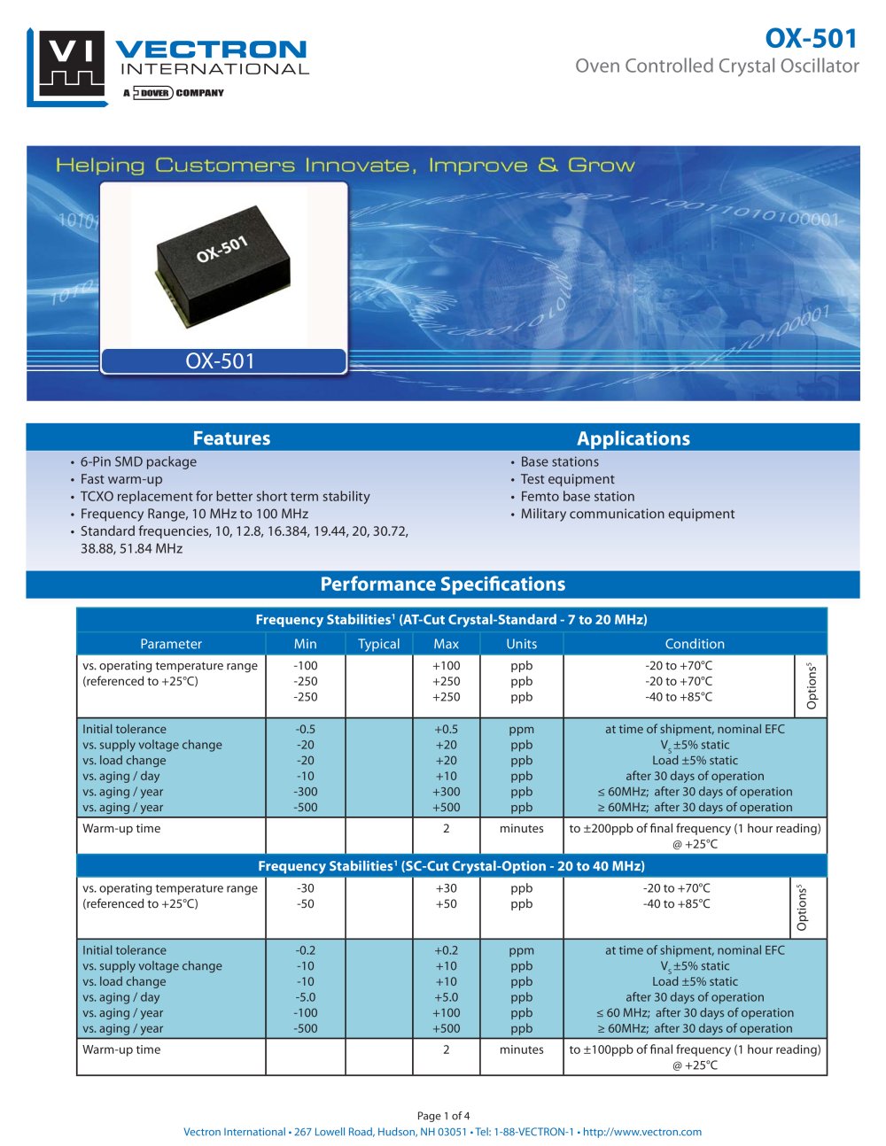OX-501 Oven Controlled Crystal Oscillators (OCXO) - Vectron International