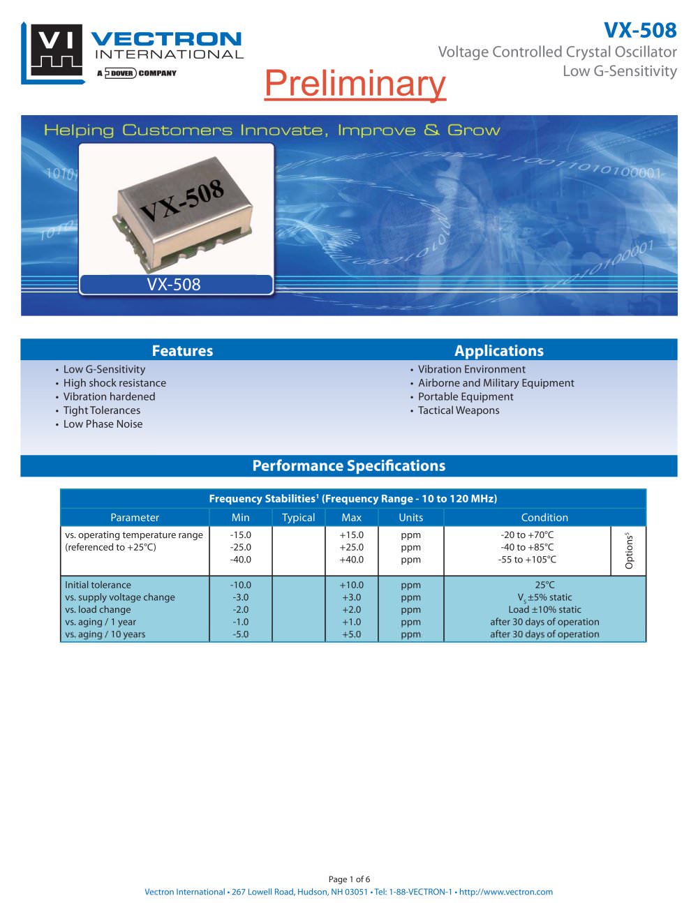 VX-508 Voltage Controlled Crystal Oscillators (VCXO) - Vectron International