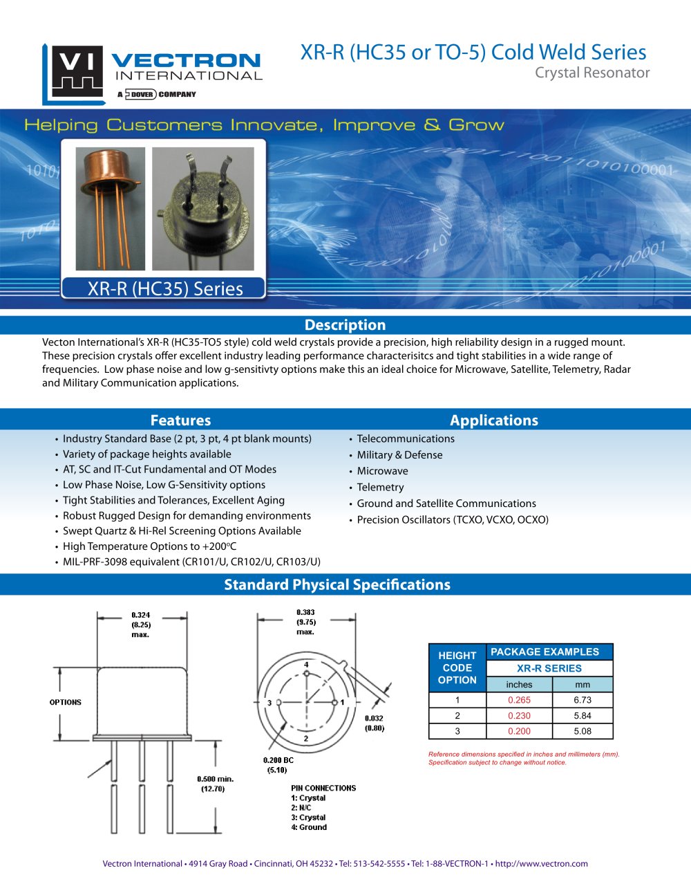 XR-R (HC35 or TO-5) Cold Weld Series - Vectron International