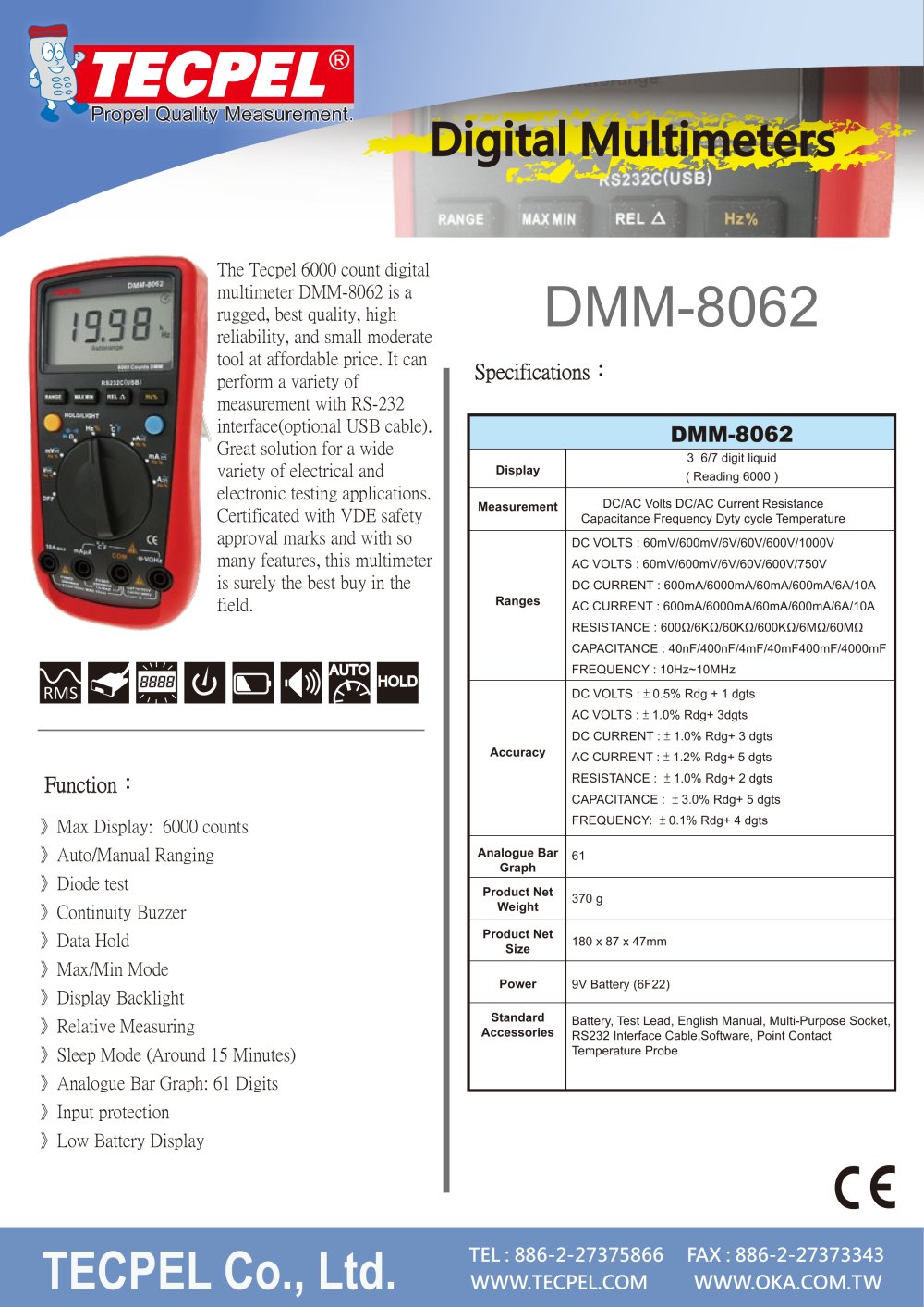 TECPEL&reg;  6000 count digital Multimeter DMM-8062 - Tecpel  Co., Ltd.