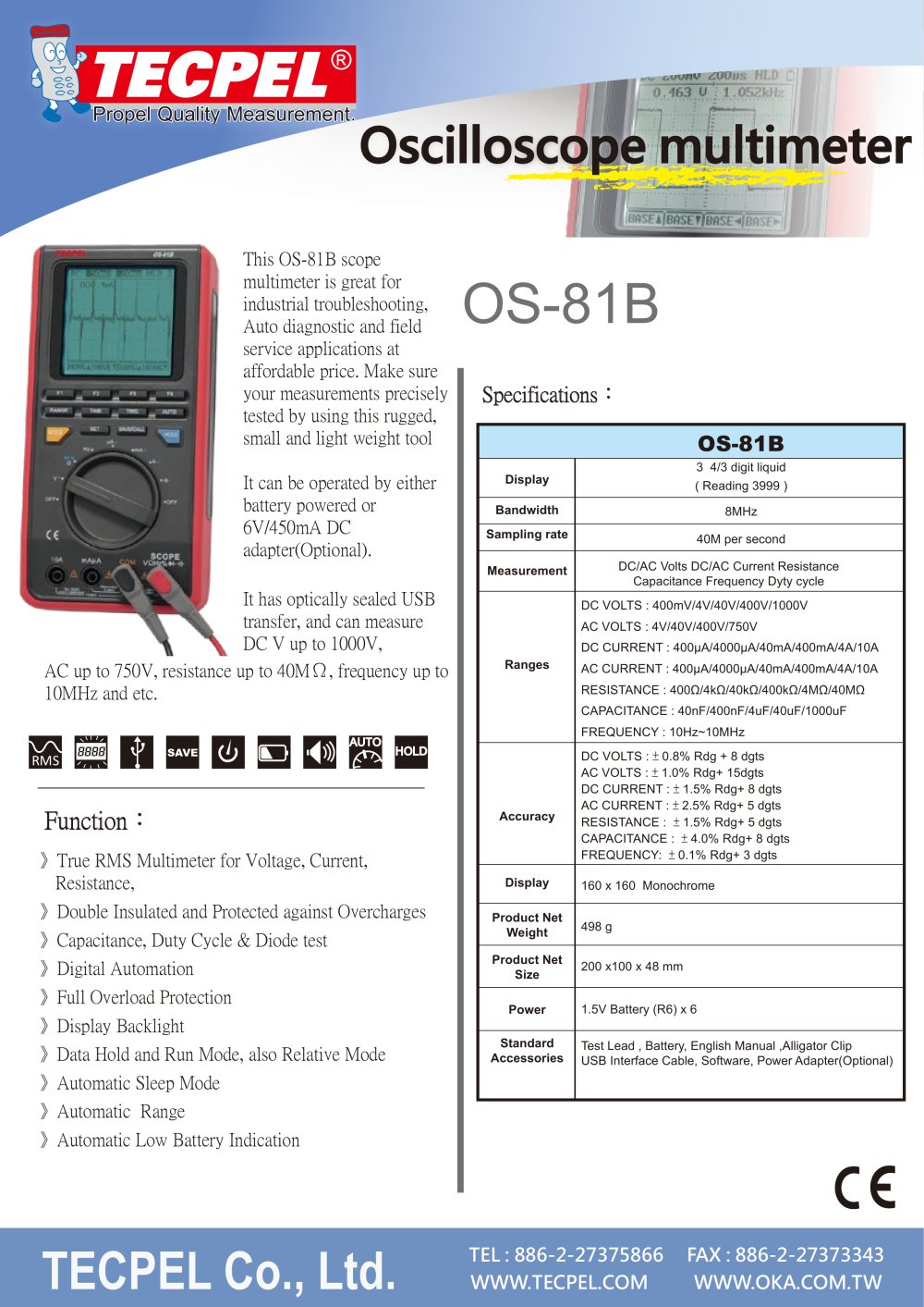 TECPEL Handheld Oscilloscope Multimeter OS-81B - Tecpel  Co., Ltd.