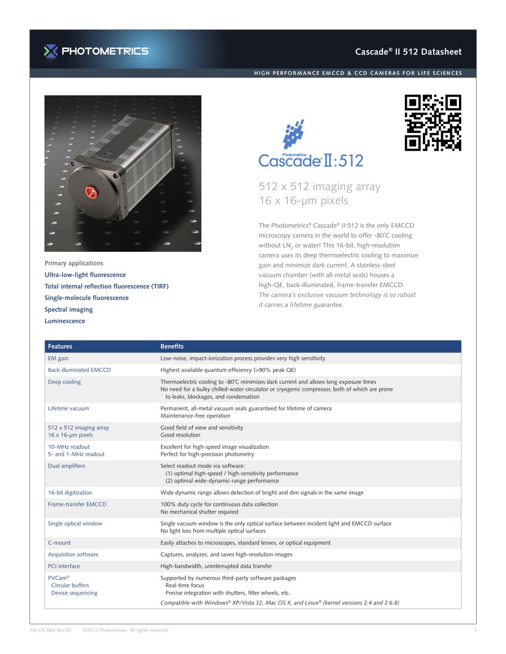 Cascade II:512 The Most Sensitive EMCCD Camera for Bioscience - Photometrics