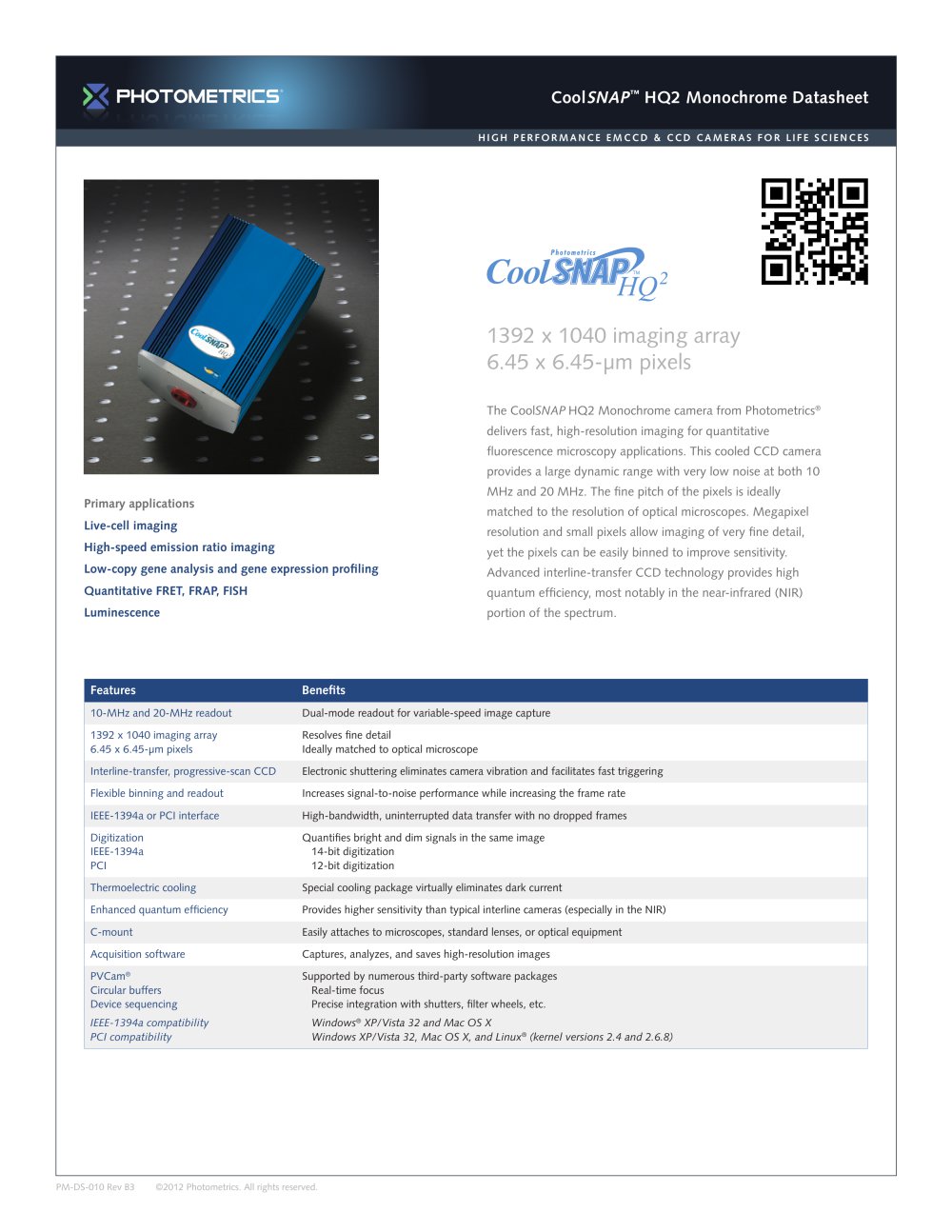 CoolSNAP HQ2 Our Flagship Interline CCD Camera - Photometrics
