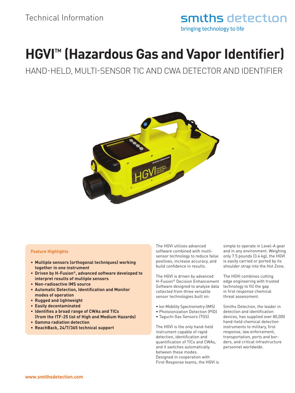 HGVI Hand-held, Multi-Sensor Gas & Vapor Identifier for TICs and CWAs - 1 / 2 Pages