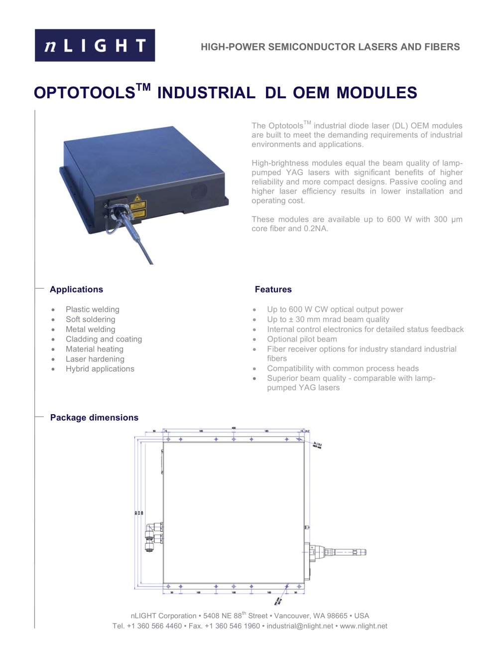 OPTOTOOLS� INDUSTRIAL DIODE LASER OEM MODULES - nLight