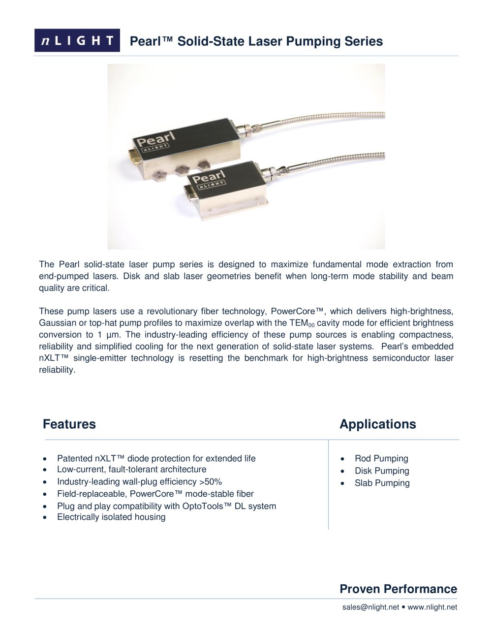 Pearl� Solid-State Laser Pumping Series - nLight