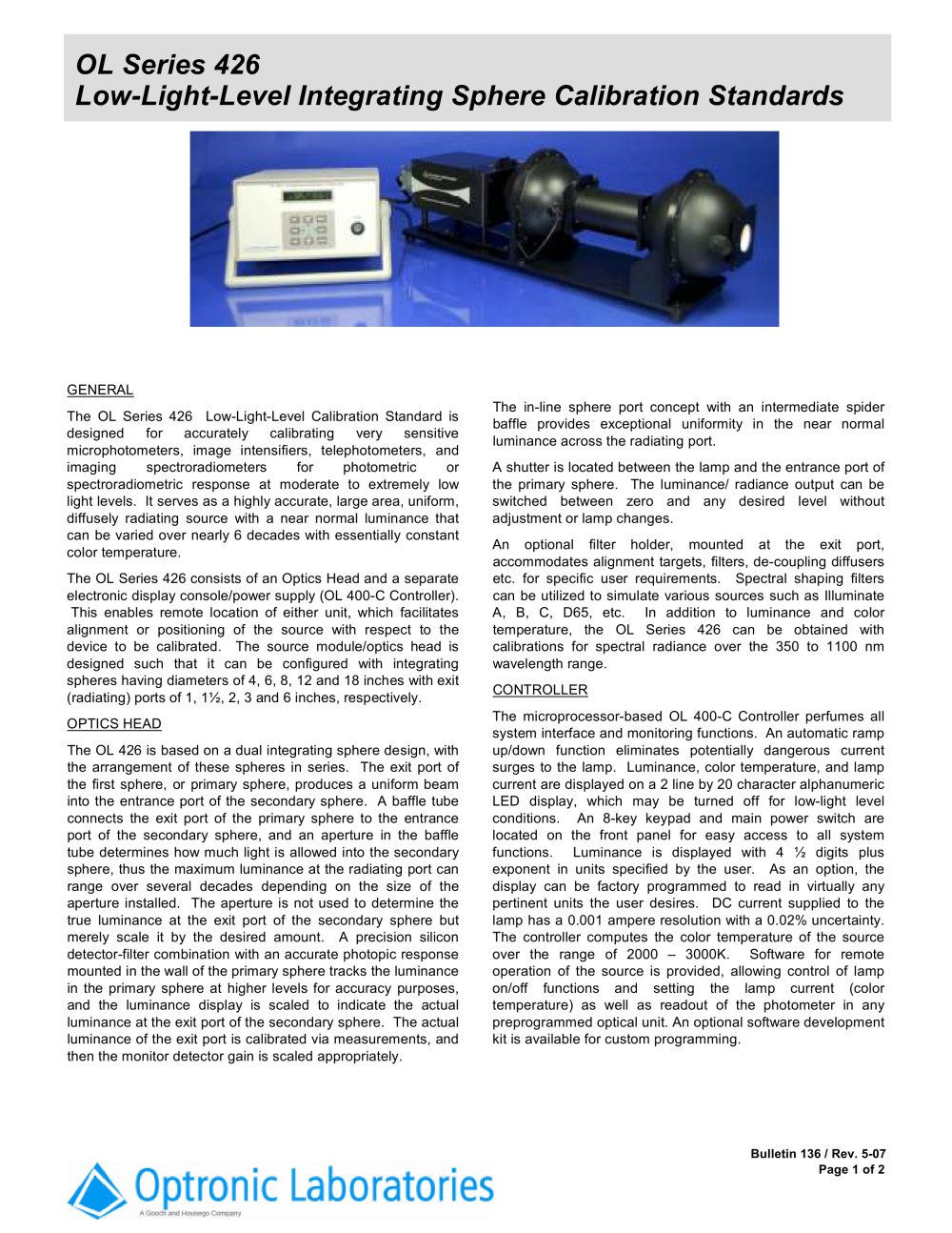 OL 426 Low-Light-Level Integrating Sphere Calibration Standard - Gooch & Housego
