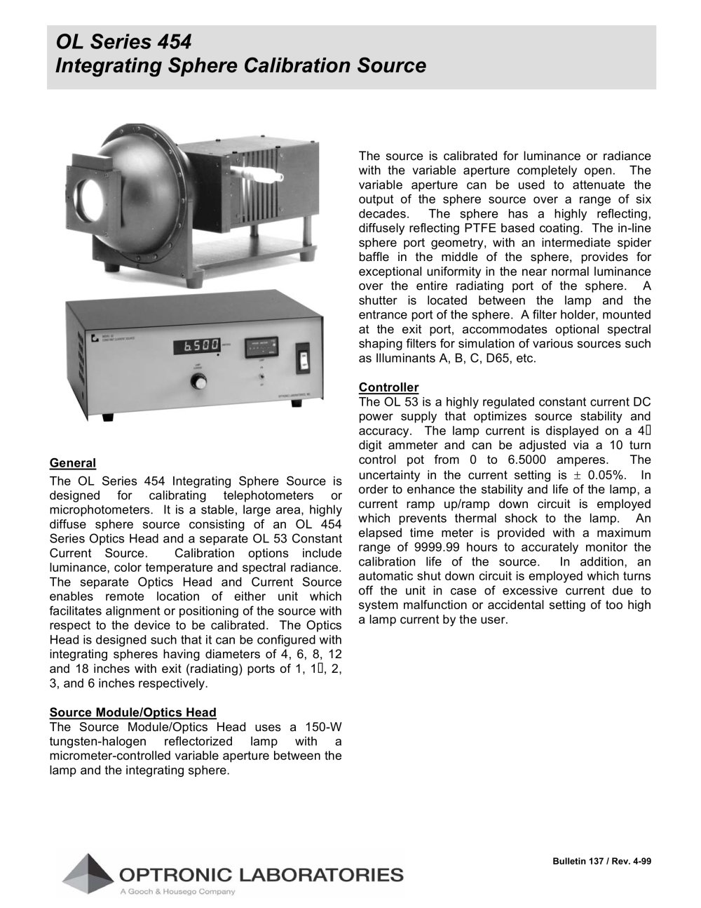 OL 454 Integrating Sphere Calibration Standard - Gooch & Housego