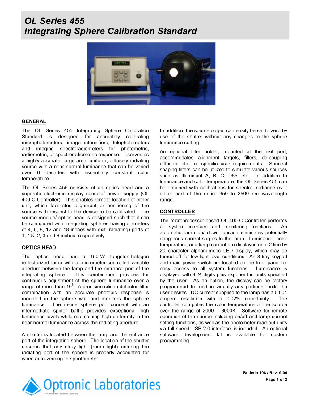 OL 455 High-Intensity Integrating Sphere Calibration Standard - Gooch & Housego