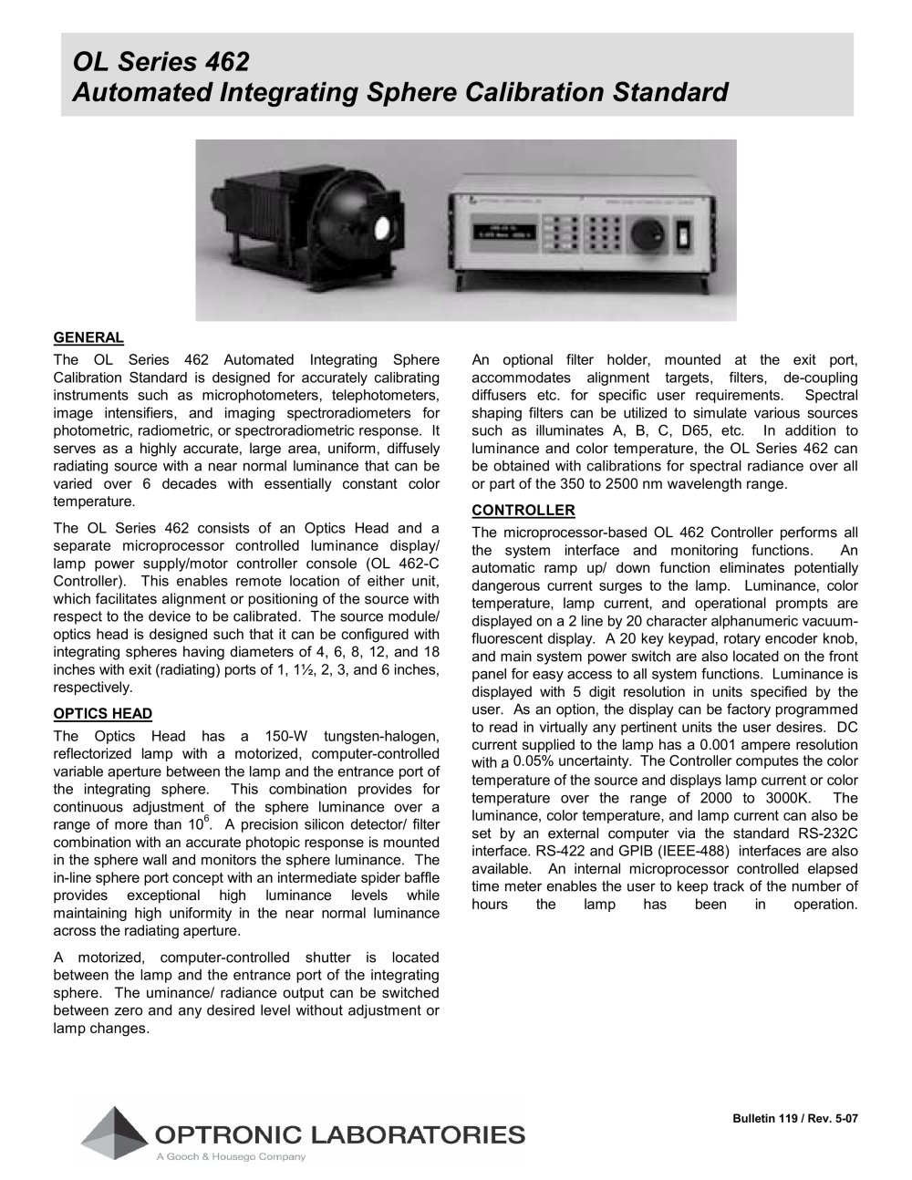 OL 462 Automated High- Intensity Integrating Sphere Calibration Standard - Gooch & Housego