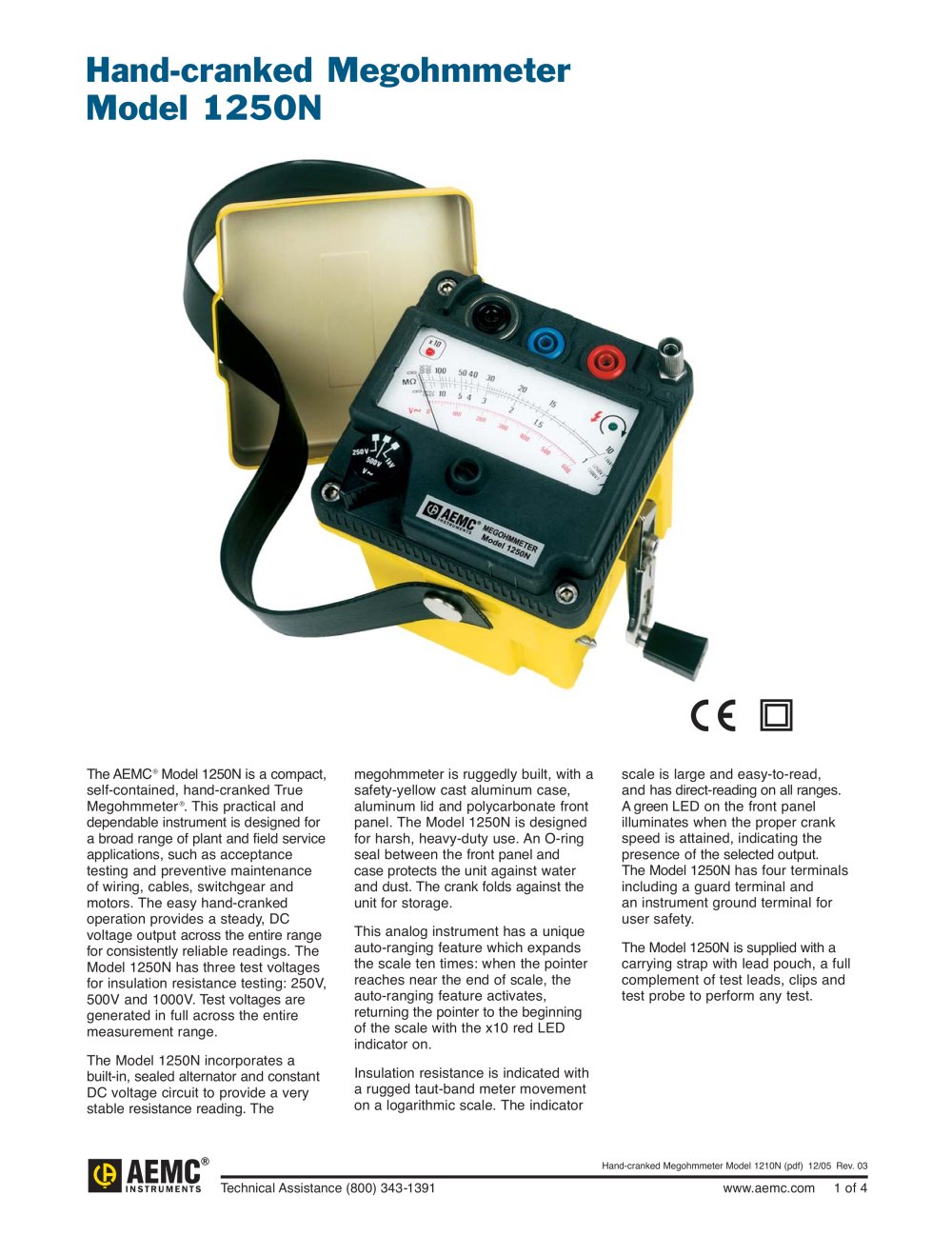 1250N 1000V Megohmmeters - AEMC Instruments