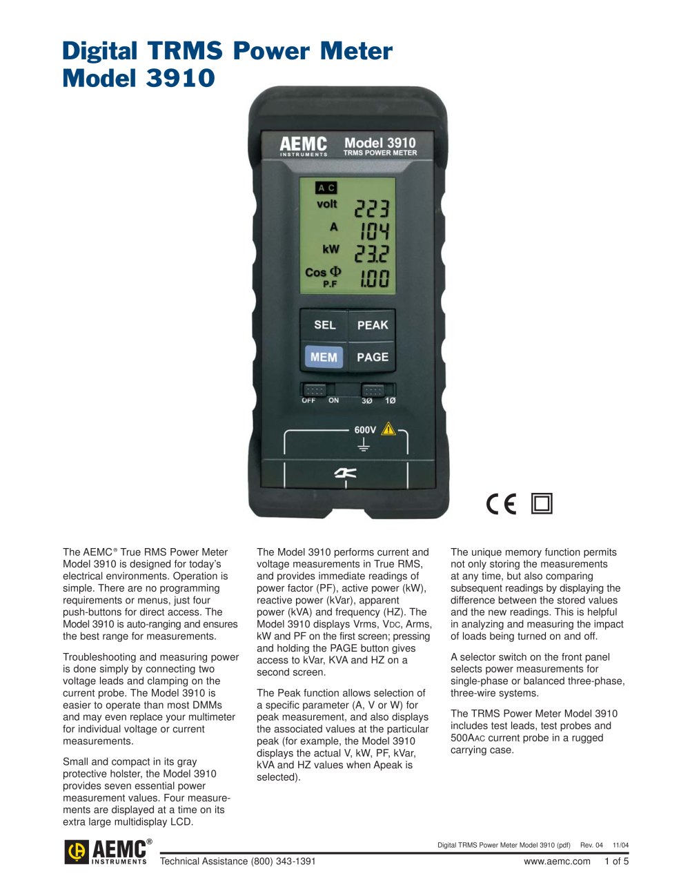 3910 Power Meters - AEMC Instruments
