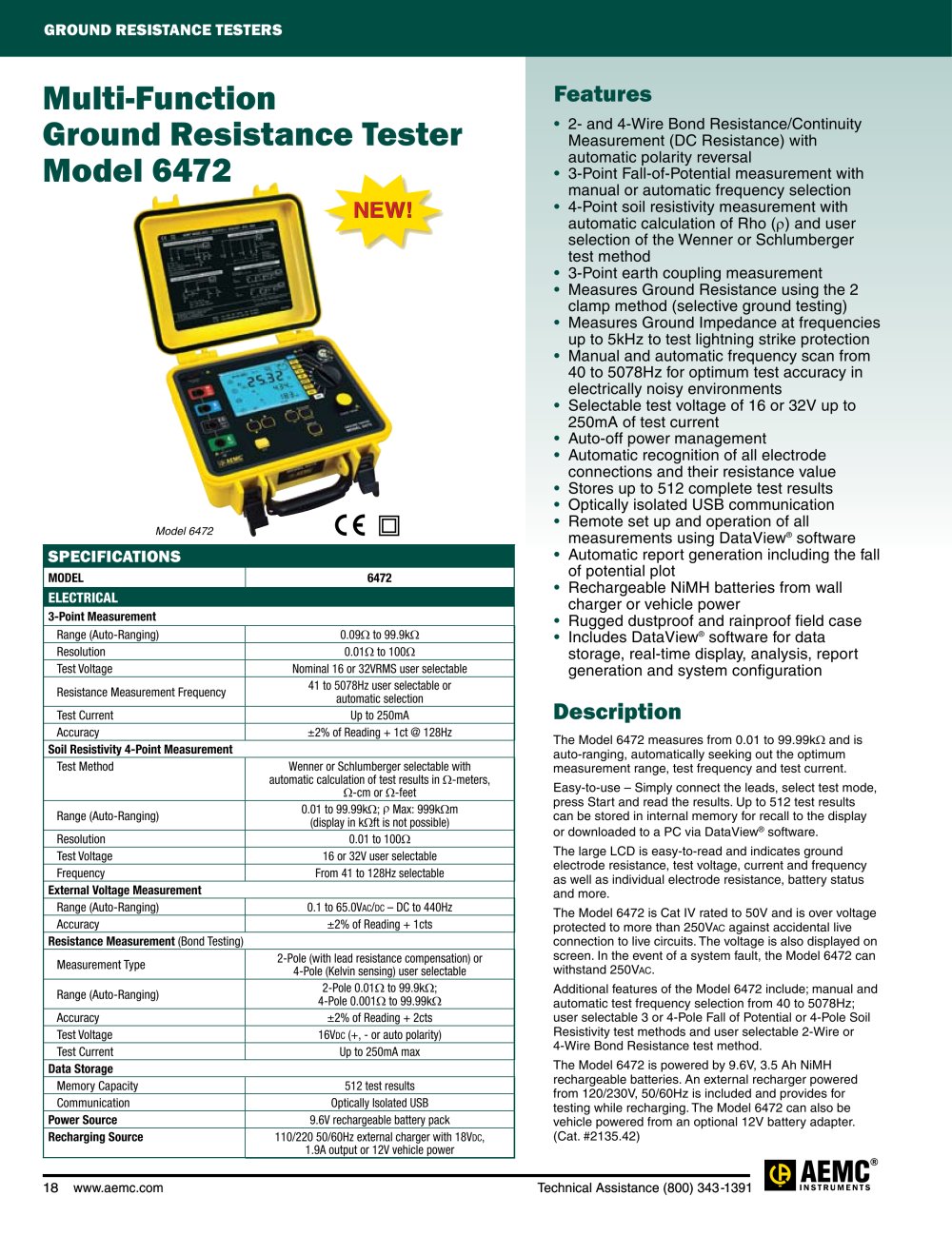 6472 Multi-Function Ground Resistance Testers - AEMC Instruments