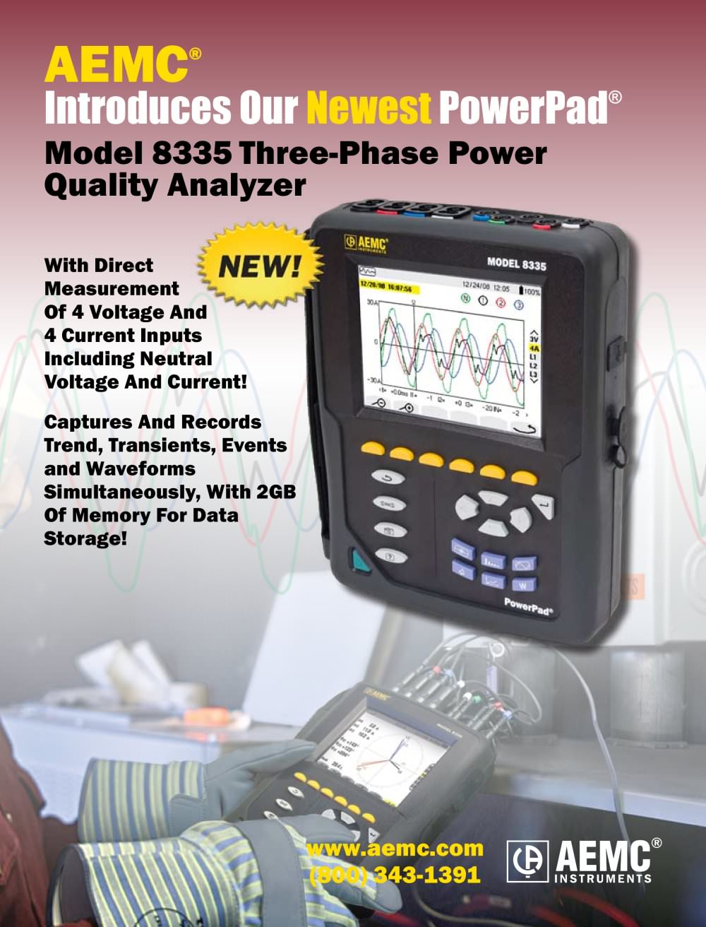 8335 with MN93-BK Three-Phase Power Quality Analyzers - AEMC Instruments