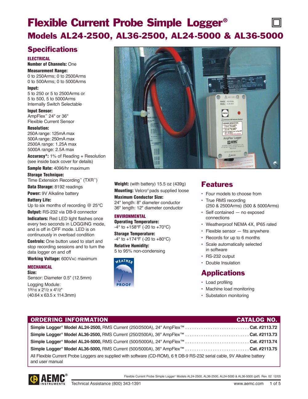 AL24-2500 Flexible Current Probe Loggers - AEMC Instruments