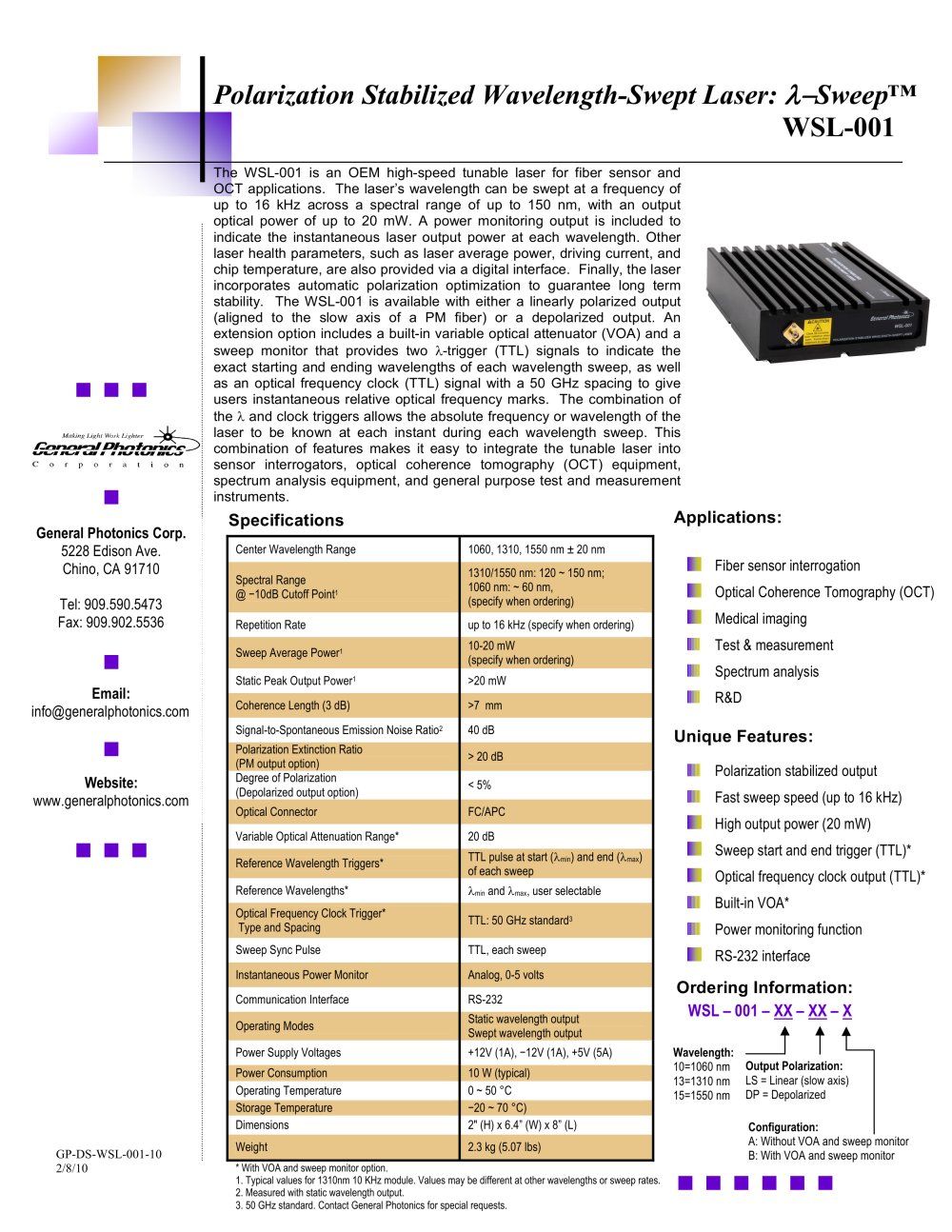 Polarization Stabilized Wavelength-Swept Laser: - General Photonics