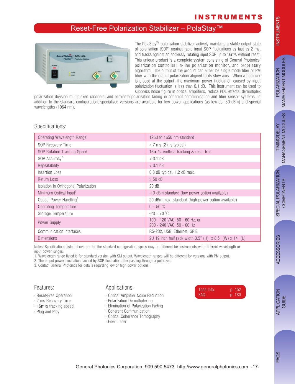 Reset-free Polarization Stabilizer - General Photonics